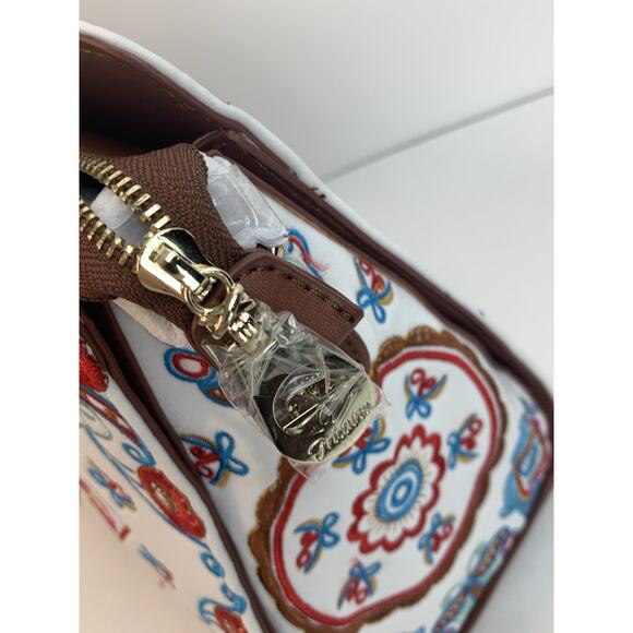 NEW Fricaine Treasure Brown Satchel Bag Turquoise Red Embroidered Purse Handbag - Picture 10 of 10